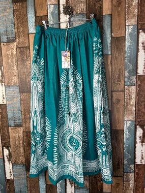 Festival vibes teal Maxi Skirt with Elastic drawstring Waist